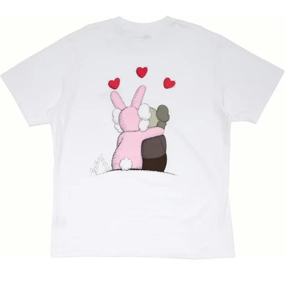 KAWS x Uniqlo Warhol Graphic T-Shirt White Pink Bunny Hearts XL Brand New 476350